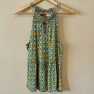 LOFT| Green/Blue/Yellow Floral Peplum  Sleeveless Halter Knit Top Shirt Size XS